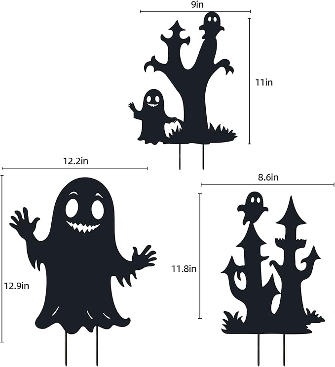 Halloween Decorations White Ghost Metal Decorative Garden Stakes,Halloween Ghosts Silhouette Statues Decorations for Yard Art,Patio,Backyard,Outdoor,Forests,Lawn Ornaments