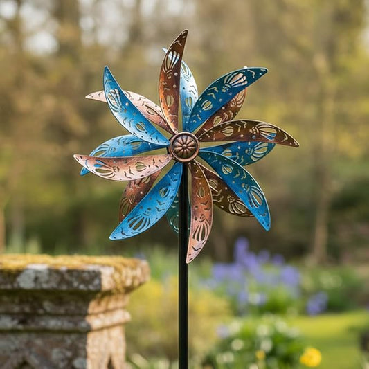 DREAMYSOUL Outdoor Metal Wind Spinner, 13 Inches Dia Hollow Pattern Wind Mills, Kinetic Wind Spinners for Yard Garden Outside Patio Lawn Decor