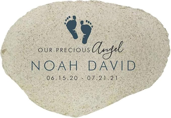 GiftsForYouNow Our Precious Angel Personalized Memorial Garden Stone, Flat UV Resin Stone, Measures 6" W x 4.5" H, Miscarriage Memorial, Baby Memorial, Footprints