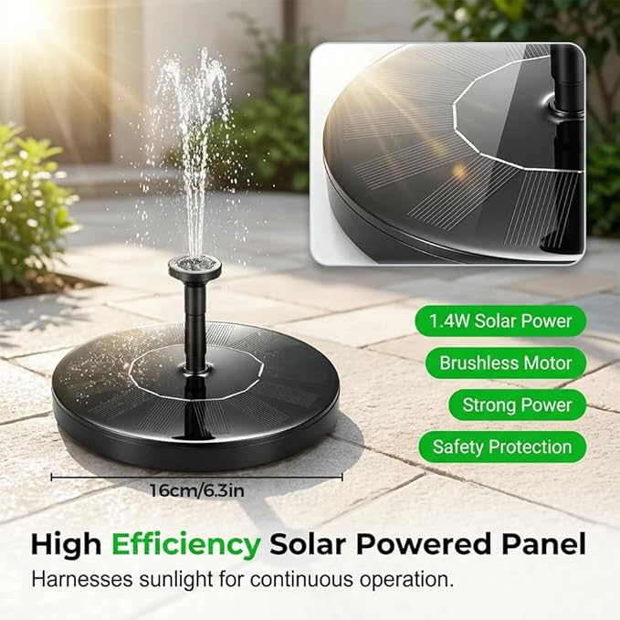 Solar Fountain for Bird Bath, 2026 New Floating Mini Solar Water Fountain with 6 Nozzles, Solar Birdbath Fountain for Garden, Pond, Pool, and Outdoor (2, 5.1in)