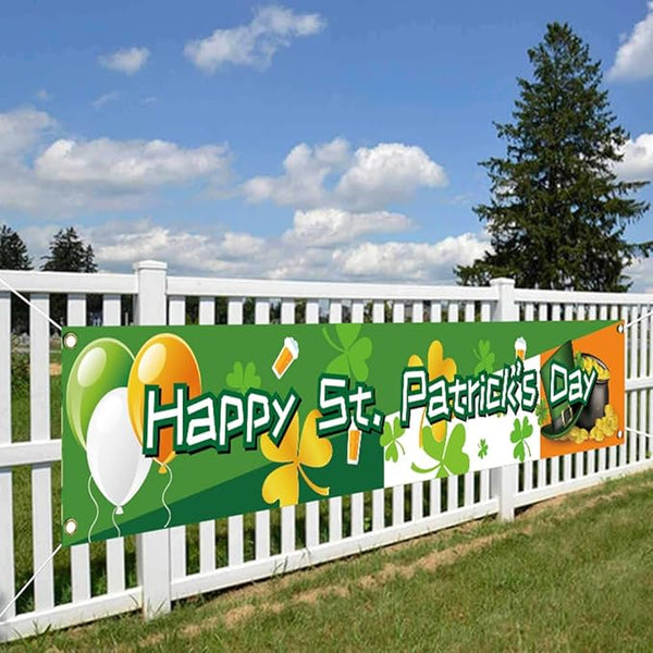 St Patricks Day Banner 120 * 20 inch St Happy St Patricks Day Decorations Backdrop Yard Signs Irish Holiday Decor Party Supplies Shamrock Buffalo Plaid Irishman Hanging Backdrop