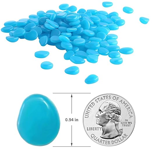 GLOCARNIVAL Glow Pebbles, 480 pcs Blue Glowing Rocks for Outdoor Decor, Garden Lawn Yard, Aquarium, Walkway, Fish Tank, Pathway, Luminous Pebbles Powered by Light or Solar
