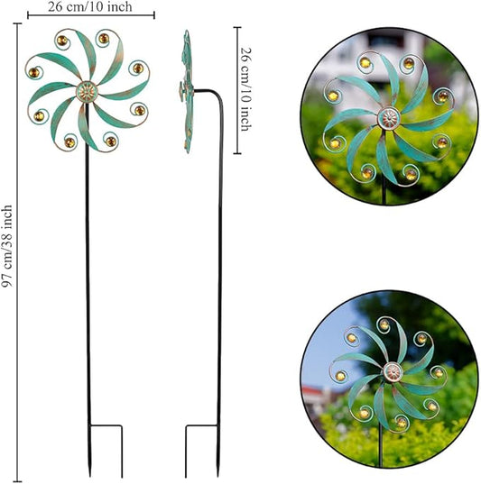 Stargarden 2Pack Wind Spinner, Metal Outdoor Wind Sculptures & Spinners, Small Garden Pinwheels for Yard and Garden Decor(Green)