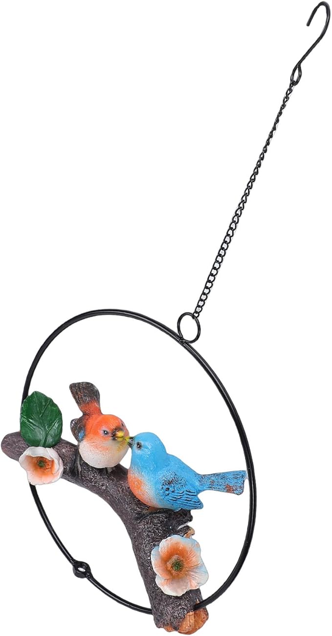 Zerodis Hanging Birds Statue Exquisite Decoration with Iron Ring Perfect for Garden and Patio Decor (Green Yellow) (Green Yellow) (Red Blue)