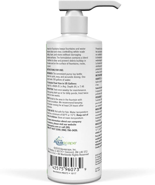 Aquascape PREVENT Water Treatment for Fountains, Waterfalls, Rock and Gravel, Prevent White-scale Buildup, Stains, Foam and Other Unsightly Water Conditions. 8 oounce / 236 ml | 96073