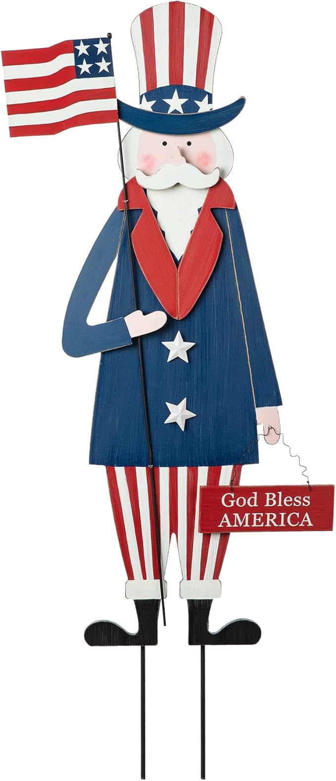 Glitzhome 4th of July Decorations, Uncle Sam Patriotic Yard Sign Stakes Decorations Outdoor, independence day Memorial Garden God Bless America Wall Decor