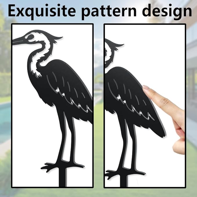 WADORN Heron Metal Decorative Garden Stakes, Funny Heron Metal Outdoor Statues Heron Garden Birds Statue Metal Bird Yard Art Sculpture Funny Bird Ornament Gifts for Garden Backyard Patio Walkways