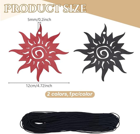 ORIGACH 2 Pcs Metal Replacement Wind Catcher, Wind Chime Parts Replacement with 16.4 FT Nylon Cord, Metal Wind Chime Replacement Sail for Sympathy Wind Chimes, Sun, Black and Red