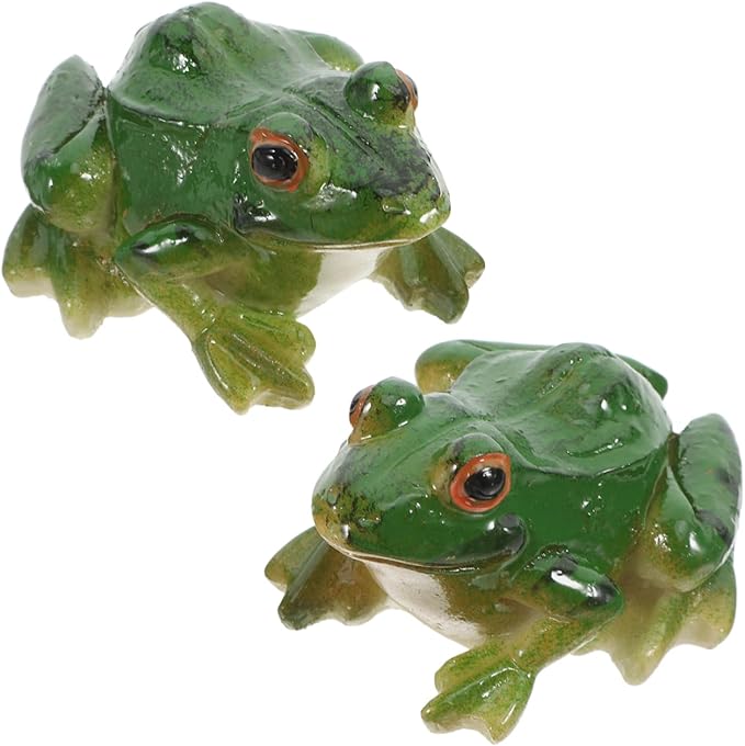 Frog Statue Ornaments - Resin Frogs Micro Landscape Craft Animal Sculpture 2pcs for Garden Yard Patio Fairy Garden Accessories Decor
