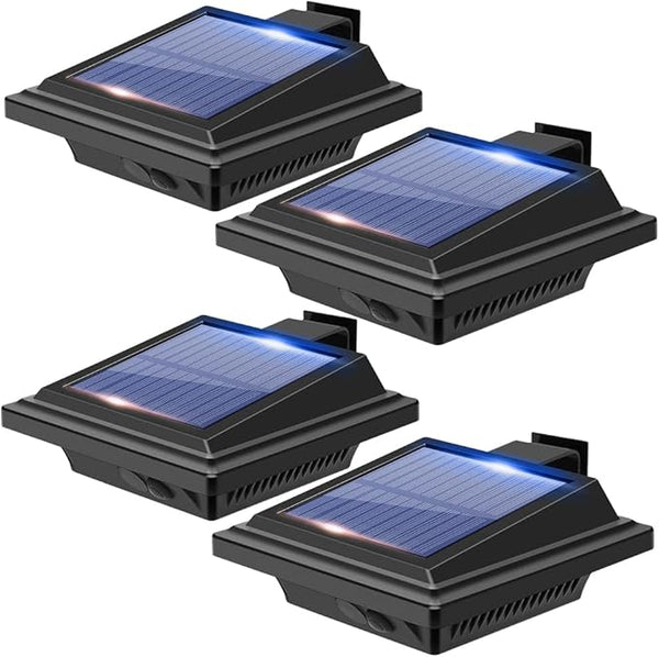 Gutter Lights, 40 LEDs Solar Patio Decor Lights, Deck Lights Outdoor Waterproof Fence Lights for Wall Backyard Porch, Patio, Pool,Step Stairs, Yard, Garden, Pathway (4Pack-Black,Cool White Light)