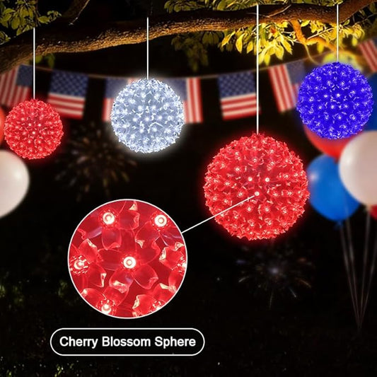 3PK 6 in Patriotic Light Ball, 100LED Red White Blue Sphere Lights, Steady Hanging Globe Lights for 4th of July, Memorial Day, Independence Day & Veteran Day, Red White Blue Decor for Outdoor Home