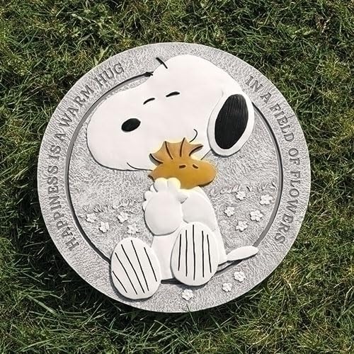 Roman Snoopy Hug Stepping Stone, 12-inch Diameter, Resin, Home, Garden, Outdoor