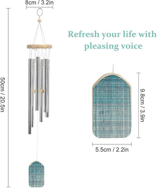 Wind Chimes for Outside,Simple Grid Style Printed Cute Aluminium Windchimes Outdoors,Soothing Melodic Memorial Wind Chime for House Porch Patio Garden Balcony Decor