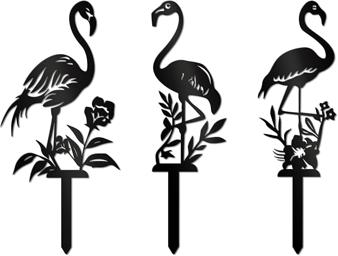 Metal Garden Stake Decor, Acrylic 2D Garden Decoration, Garden Accessories for Outdoor Indoor Yard Lawn Pot Plants (3PCS-Black)