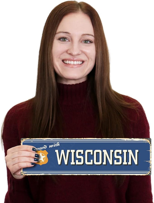 SmartSign 4 x 14 inch Forward With Wisconsin State Vintage Metal Sign, 40 mil Rustproof Aluminum with Clear Overcoat, Retro Wall Décor, Multicolor, Made in USA