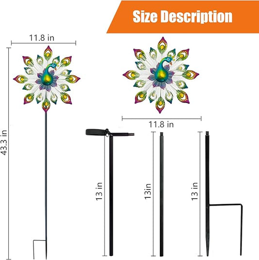 45" Peacock Garden Wind Spinners for Yard and Garden, Solar Metal Clearance Windmill Kinetic Wind Spinner Outdoor Decor, Wind Sculpture Yard Art Decorations for Patio & Lawn