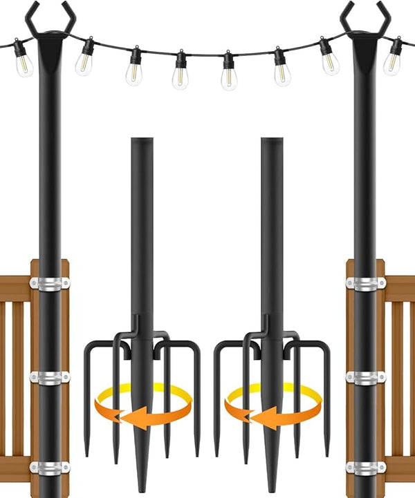 NUERPO String Light Poles,Metal Poles for Hanging Outdoor Light Strings,2 Pack 10 FT Light Poles Stand for Outside Garden,Patio,Wedding,Backyard,Deck,Party