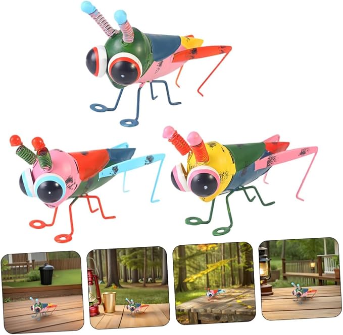 Holibanna 3pcs Colorful Iron Art Locust Figurines Portable Lightweight Metal Insect Statues for Garden Lawn Patio Decor Stylish Indoor Outdoor Sculpture with Natural Aesthetic