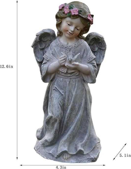 Angel & Dove Garden Statue - 12.6 Inches Tall, Religious Outdoor Decoration, Inspirational Resin Yard Sculpture for Garden, Memorial & Patio