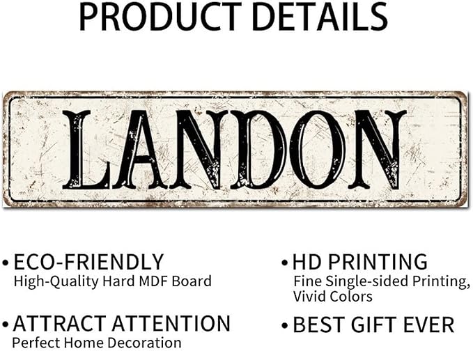 Madcolitote Rustic Landon Wood Signs Landon Street Signs Customized Retro Wood Plaque Farmhouse Wall Art Farmhouse Wall Decor for Home Bars Clubs Cafes Man Cave Party 6x24in