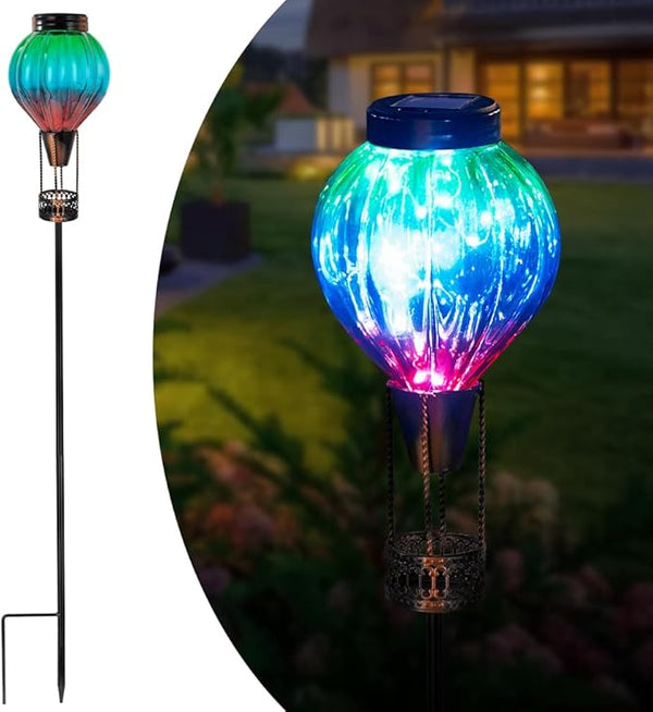 Solar Garden Lights Outdoor Waterproof with Hot Air Balloon, Led Garden Lights Outdoor Solar Landscape Stake Light Decor for Outside Pathway Walkway Yard Patio