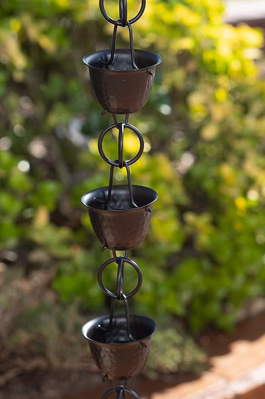 Monarch Rain Chains Aluminum Hammered Cup Black Rain Chains for Gutters – 3 ft Extension Black Decorative Rainchain Outdoor Durable Heavy Duty Gutter Chain Downspout, Modern Rainchains for Outside