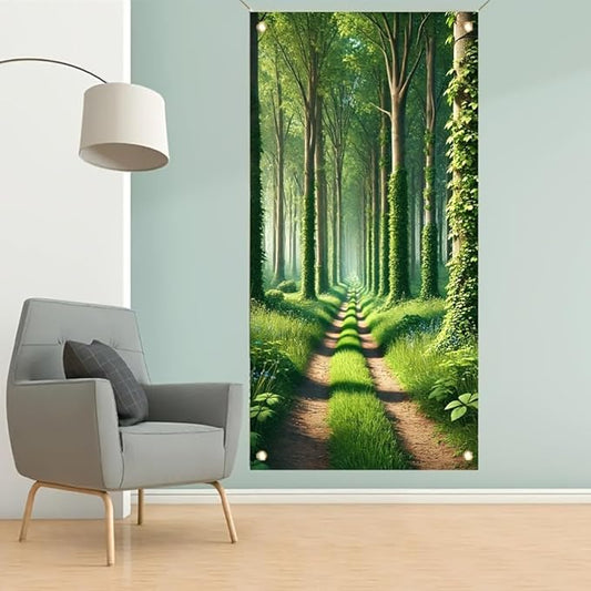Forest Path Garden Flag Green Tree Woodland Scenery 71x35 inch Double Sided OutdoorYard Banner for Nature Landscape Spring Summer Decor