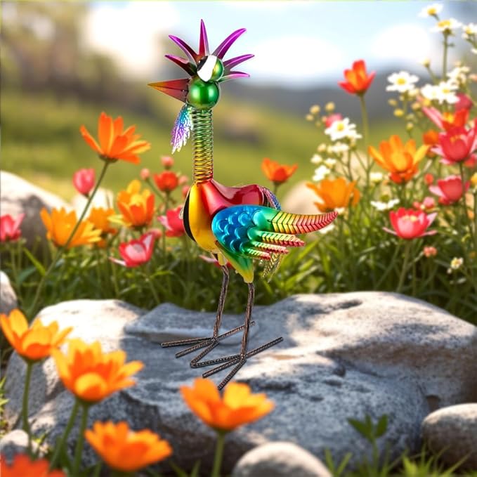 Metal Wacky Rooster Garden Statue, 18'' Rooster Decor Yard Statue Decorations Outdoor, Chicken Yard Art for Outside, Patio, Backyrad, Lawn(Colorful)
