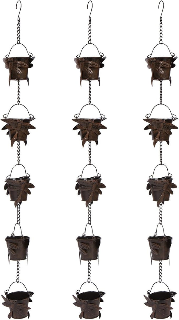 Trademark Innovations 3' Adjustable Dragonfly Rain Chain with 5 Cups (Set of 3)