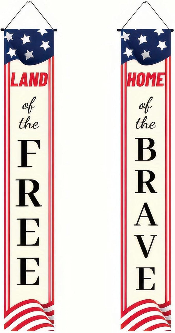 BlissYard 2Pcs Patriotic Themed Door Banners 4th of July Decorations Memorial Day Banner Hanging Porch Signs Banners for Independence Veterans Labor Day for Front Yard Indoor Outdoor Supplies
