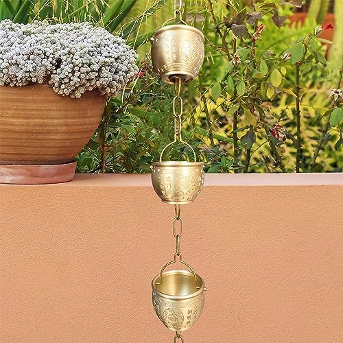 Decorative Rain Chains Waterfall, Hanging Rain Chain Aluminum, Decorative Water Catcher Copper-Plated Cup, Heavy Rain Water Chain for Outside Downspout Gutter, Garden Gift (A 3.2m/9.8 ft)