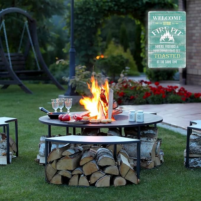 Yniaun Decor Funny Camping Decor Retro Backyard Metal Tin Sign for Campfire Cabin Motorhome Wall Decoration Gift 12 X 8 Inches Firepit Accessories Outdoor & Indoor - Friends & Marshmallows Get Toasted