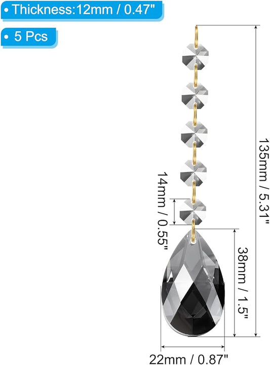 PATIKIL Teardrop Crystal Chandelier Pendants Beads, 5 Pack 135mm Length 38mm Chandelier Prisms Parts Ornaments Hanging Beads for DIY Arts Crafts Decoration, Electroplating Gray