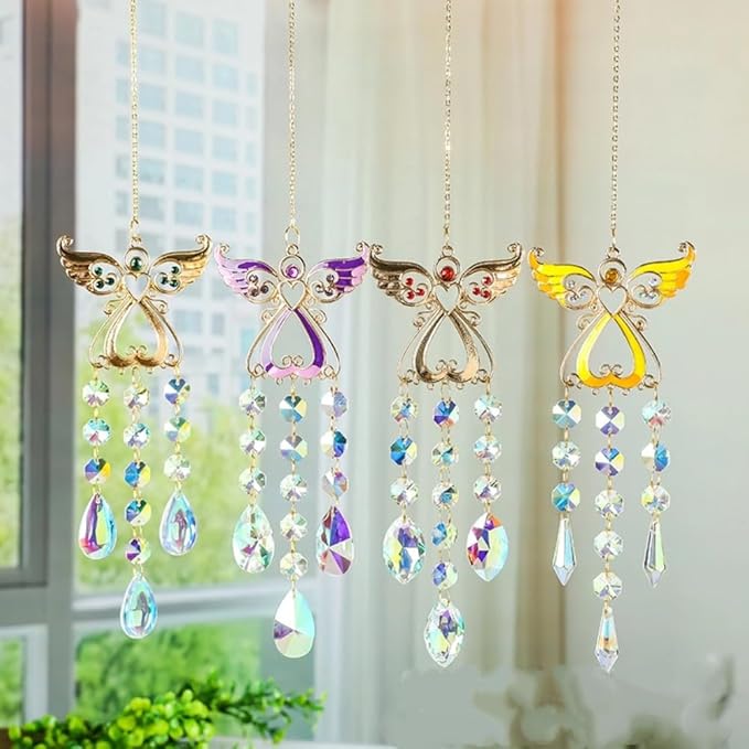 Crystal Sun Catcher, Angle Design Garden Hanging Rainbow Maker Ornament, Decorative Hanging Prism for Windows, Outdoors, Patio, Wedding, Party Decor (Purple)