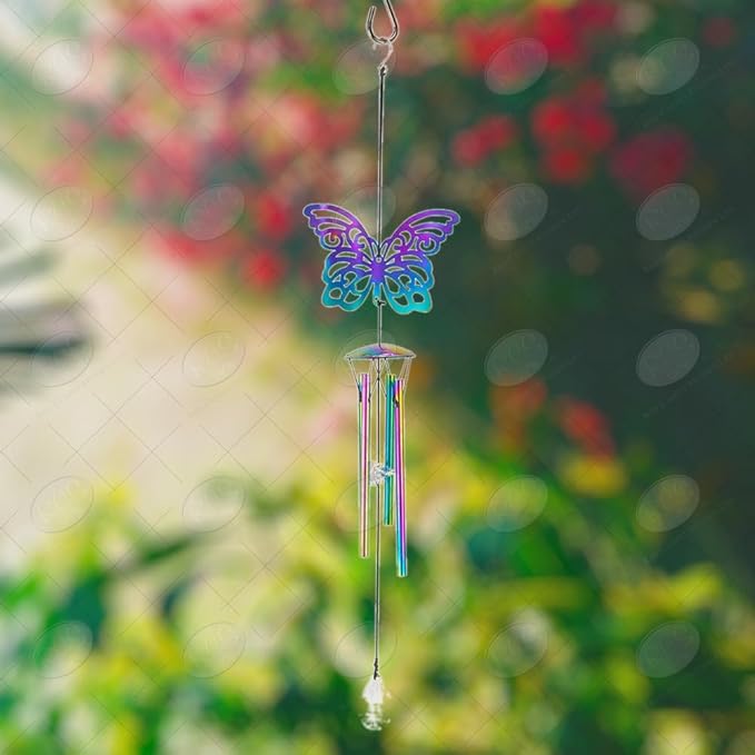 Red Carpet Studios 10371 Iridescent Shadow Wind Chime, Purple Butterfly, 18 x 2