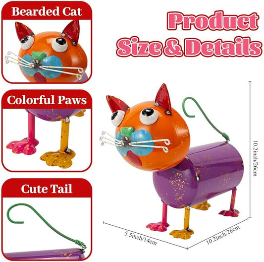 Yard Decorations Outdoor Metal Cat Statue Animal Sculptures Garden Decor for Outside, Weatherproof Yard Art Statues for Patio Porch Lawn Cat Gifts