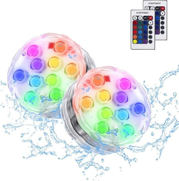 Submersible Led Lights with Remotes - 2 Packs Waterproof Submersible Pool Lights Battery Operated, Underwater Pond Lights RGB Multi-Color Pool Lights for Founttain Pond Garden Bath Wedding Shower