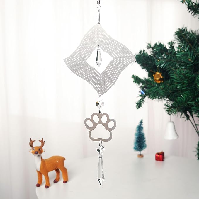LONGSHENG - SINCE 2001 - Crystal Suncatcher Wind Spinner Pendant Hanging Silver Pet Footprints Ornament Rainbow Maker Garden Patio Sun Catcher Window Decor