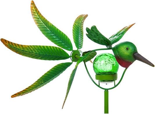 Evergreen Garden Beautiful Solar Hummingbird Wind Spinner Garden Stake - 13 x 12 x 37 Inches Fade and Weather Resistant Outdoor Decoration for Homes, Yards and Gardens