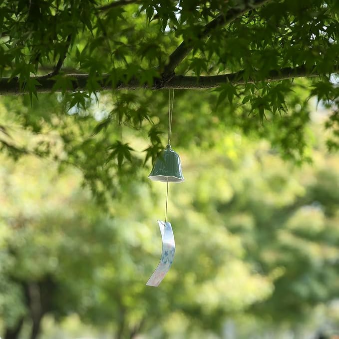Ceramic Small Japanese Wind Chimes Outdoor, Cute Handmade Pendants Wind Bells/Wind Chimes for Outside with Soothing Melodic Tones for Garden Patio Balcony Home Décor (Blue)