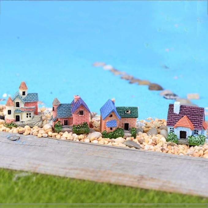 Leadigol 4pcs Miniature Fairy Garden House,Miniature Garden Landscape Desk Ornaments Yard Bonsai Resin Landscape Mini Fairy Houses DIY Villa Decor