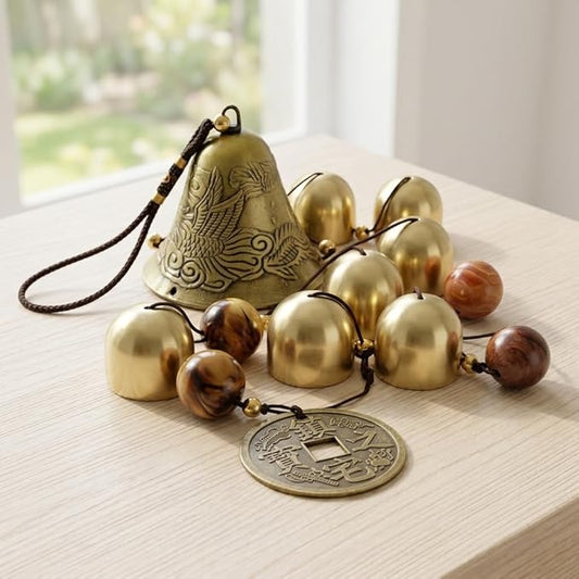 Lucky Wind Chimes Fengshui Bell Copper Alloy Dragon Bell 6 Bells Hanging Wind Bell for Home Garden Hanging Good Luck Blessing
