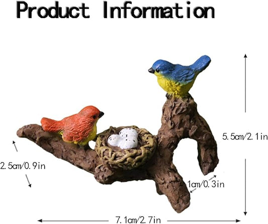 2Pcs Mini Brid Figurines Plant Pot Hang Decor Resin Bird's Nest Sculpture Decoration for Succulent Cactus Pots