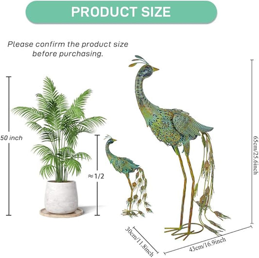 26" Metal Peacock Garden Outdoor Statue Decor, Vintage Yard Art Peacock Sculptures Outside Decoration for Home Patio Lawn Backyard, Gift for Moms Grandma Women