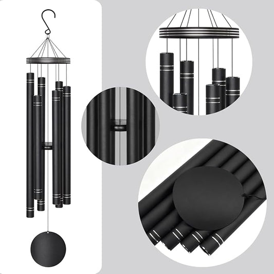 Extra Large Wind Chimes for Outside Deep Tone - Engraved Lines of Aluminum Tubes, Total 50 in Black Deep Tone Wind Chimes, Memorial Sympathy Gifts, Soothing Wind Chime Outdoor Garden Decor