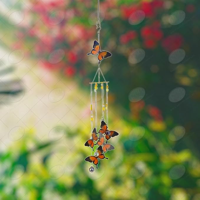 Red Carpet Studios Windchimes Butterfly Spiral Mobile Wind Chime, 30" Long, Monarch Orange