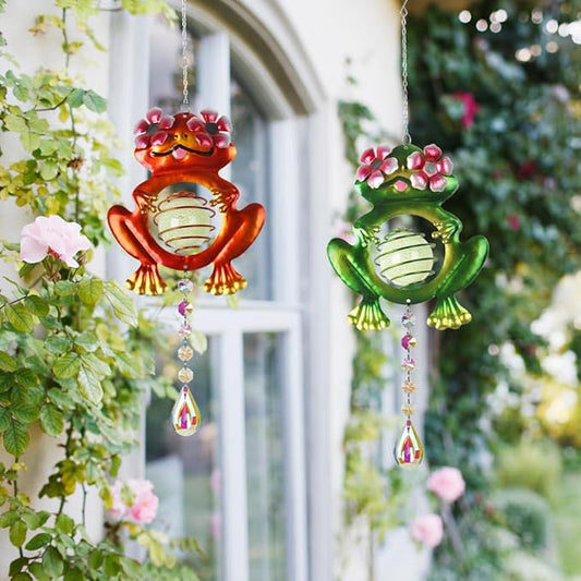 Garden Suncatcher, 2 Pack Hanging Frog Suncatchers with Rainbow Maker Crystal, Hand-Painted Metal Sun Catchers Indoor Window for Garden, Patio, Balcony, Indoor Window