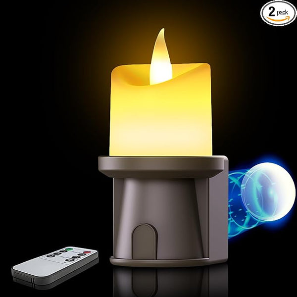 Flameless Candles Night Light with Flickering Flame, Battery Operated LED Night Light, Magnetic Attachment for Easy Placement, Realistic Candlelight for Home, Bathroom, Window Decor (Brown, 1 Pack)