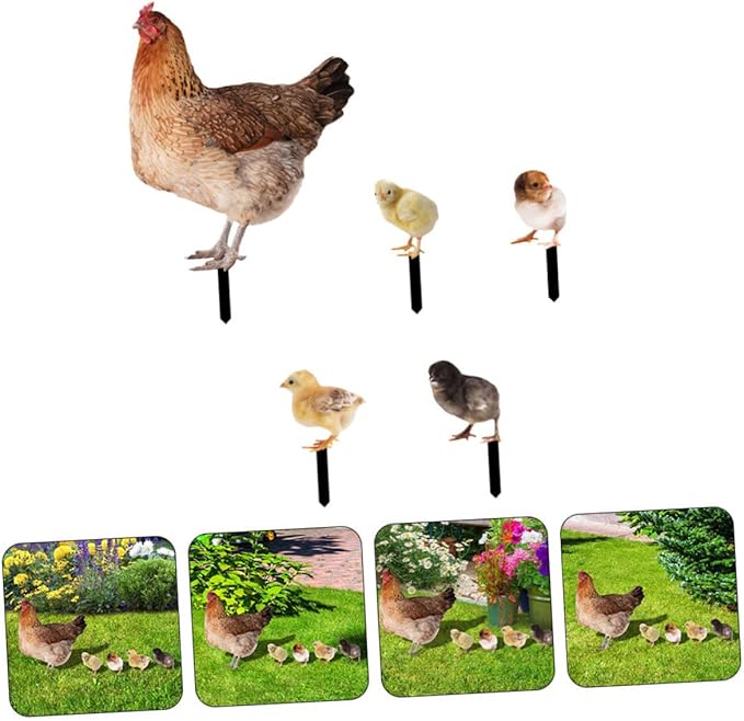 Mikikit 5pcs Acrylic Chicken Stakes Rustic Lawn Decoration for Outdoor Patio Garden Weather Resistant Garden Statues for Backyard and Farm Decor