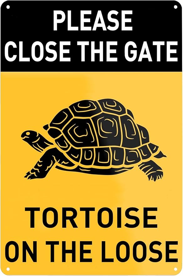 Please Close The Gate Tortoise On The Loose Tin Sign Notice Vintage Metal Poster Wall Art Decor Plaque for Home Garden Garage Yard Outdoor Shop 8x12 inch